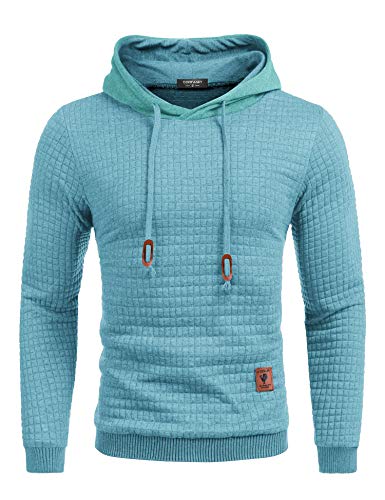 COOFANDY Herren Hoodie Slim Fit Kapuzenpullover Hipster Gym Langarm Kordelzug Karierten Jacquard Pullover Hoodies XL Himmelblau von COOFANDY