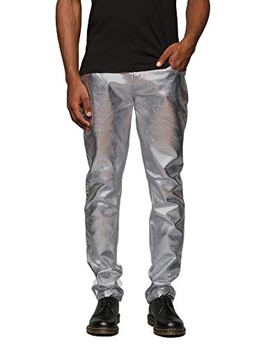 COOFANDY Herren-Jeans, metallisch, glänzend, für Partys, Tanzen, Disco, Nachtclub, Hose mit geradem Bein, Luxuriöses Gunmetal, Mittel von COOFANDY