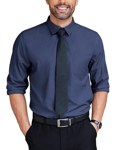 COOFANDY Herren Kleid Shirts Faltenfrei Langarm Button Down Shirts Formal Business Hemd, Denim Blau, XL von COOFANDY