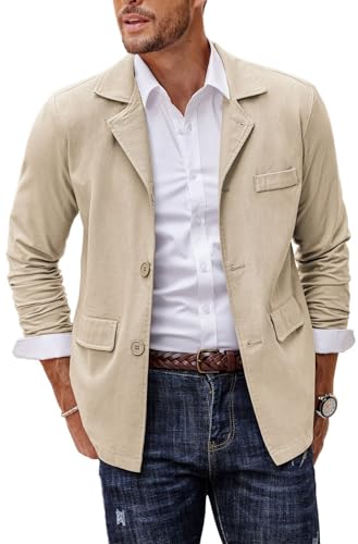 COOFANDY Herren Leinen Baumwolle Casual Anzüge Blazer Jacken Leichte Sportmäntel, Khaki 2, L von COOFANDY