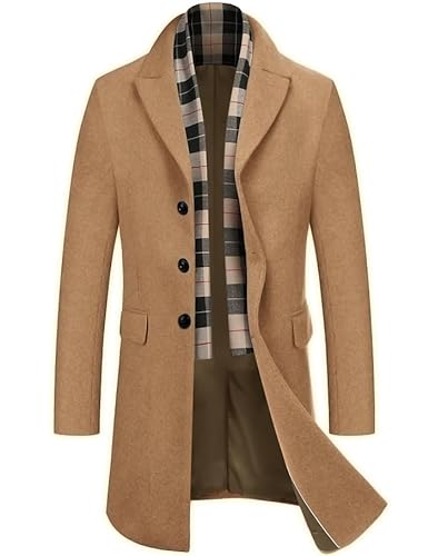 COOFANDY Herren Mantel Business Wollmantel Lange Trenchcoat Jacken Wintermantel Lässige Windjacke Reversjacke Männer Warmer Wollmantel Dunkler Kaffee S von COOFANDY