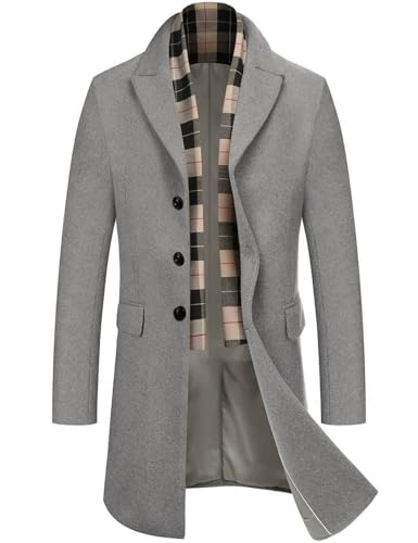 COOFANDY Herren Mantel Wintermantel Slim Fit Business Winterjacke Warmer Trenchcoat Jacken Kurzmantel Herrenmantel mit Abnehmbaren Karierten Schals Hellgrau XL COOFANDY Herren Mantel Wintermantel Slim Fit Business Winterjacke Warmer Trenchcoat Jacken Kurzmantel Herrenmantel mit Abnehmbaren Karierten Schals Hellgrau XL von COOFANDY
