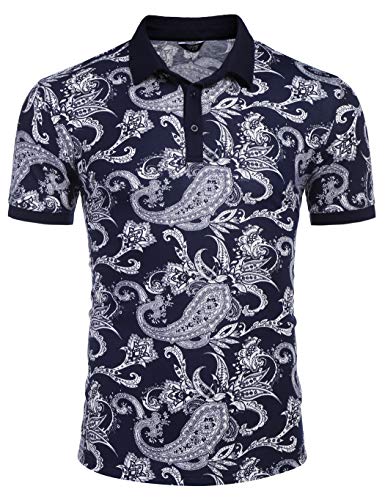 COOFANDY Herren Poloshirt Paisley Casual Kurzarm Floral Print Shirt - - Klein von COOFANDY