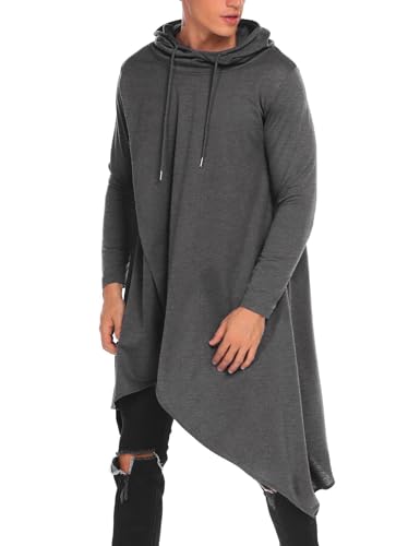 COOFANDY Herren-Poncho mit Kapuze, Umhang, lässig, asymmetrischer Saum, Hoodie-Sweatshirts, Dunkel_Grau, 3XL von COOFANDY