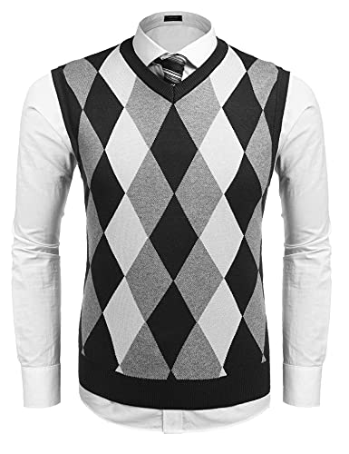 COOFANDY Herren Pullunder Ärmellos V-ausschnitt Lässig Argyle Muster Business Karo Knit Strick Weste für Männer Schwarz S COOFANDY Herren Pullunder Ärmellos V-ausschnitt Lässig Argyle Muster Business Karo Knit Strick Weste für Männer Schwarz S von COOFANDY