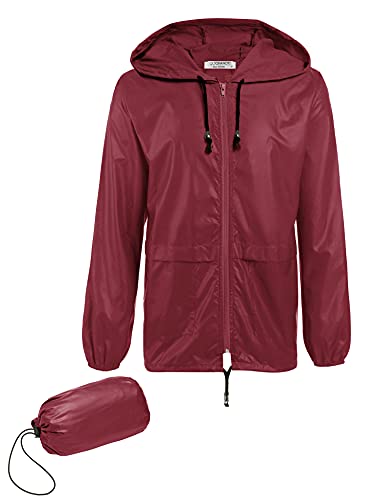 COOFANDY Herren-Regenjacke, verstaubar, wasserdicht, mit Kapuze, leicht, klassisch, Radsport, Weinrot, XL von COOFANDY