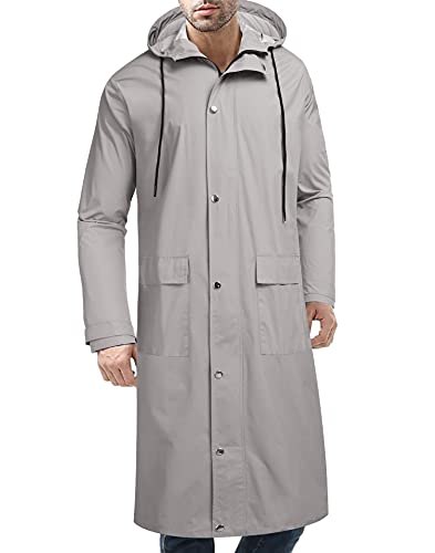 COOFANDY Herren Regenjacke mit Kapuze Wasserdicht Leicht Aktiv Lang Regenmantel, GRAU, XXL von COOFANDY