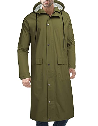 COOFANDY Herren Regenjacke mit Kapuze Wasserdicht Leicht Active Lang Regenmantel, Grün (Army Green), L von COOFANDY