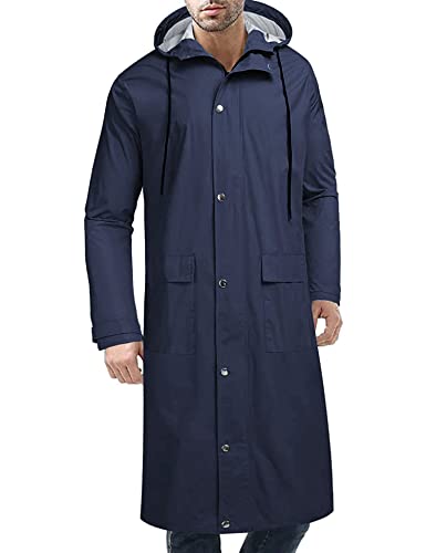 COOFANDY Herren Regenjacke mit Kapuze Wasserdicht Leicht Aktiv Lang Regenmantel, Marineblau, XL von COOFANDY