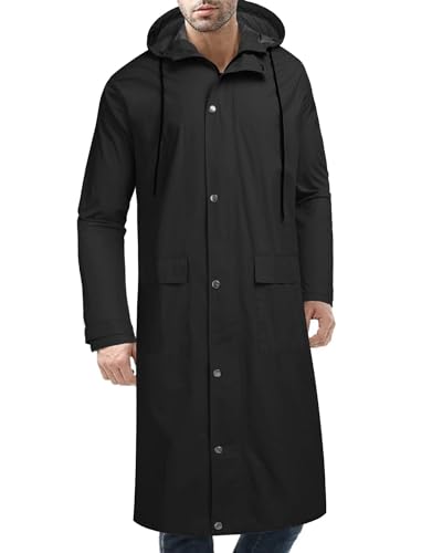 COOFANDY Herren Regenjacke mit Kapuze Wasserdicht Leicht Active Lang Regenmantel, Schwarz, S von COOFANDY