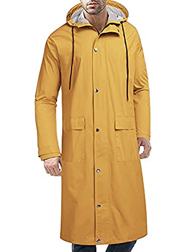 COOFANDY Herren Regenjacke mit Kapuze Wasserdicht Leicht Active Lang Regenmantel, gelb, M von COOFANDY