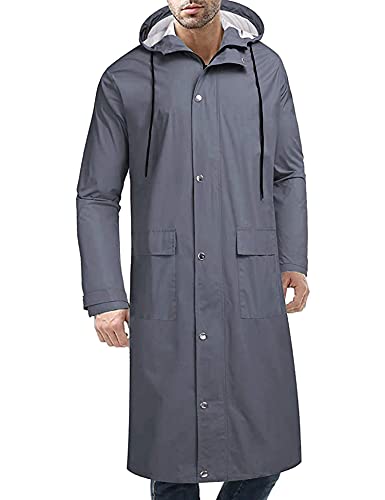 COOFANDY Herren Regenjacke mit Kapuze Wasserdicht Leicht Aktiv Lang Regenmantel, grau dunkel, L von COOFANDY