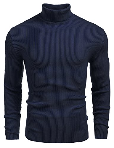 COOFANDY Herren Rollragen Pullover Langarmshirt Feinstrick Sweater Freizeit Slim fit Basic Männer Pullover Königsblau L von COOFANDY