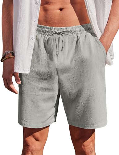 COOFANDY Herren Shorts Freizeithose Kurz Sommerhose Baumwolle Chino Shorts mit Taschen Hosen mit Gummizug Mondgrau XL von COOFANDY