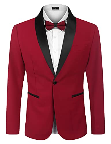 COOFANDY Herren Smoking Jacke Hochzeit Blazer Ein-Knopf-Kleid Anzug für Abendessen, Abschlussball, Party, Rot/Ausflug, einfarbig (Getaway Solids), 4XL von COOFANDY