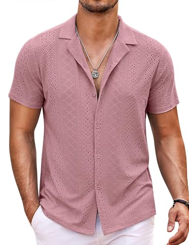 COOFANDY Herren-Strandhemd mit Knopfleiste, kurzärmelig, lässig, Urlaub, Sommer, tropische Hemden, Dusty Rose, XX-Large von COOFANDY