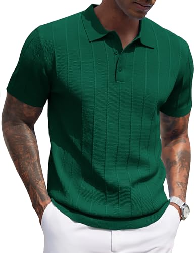 COOFANDY Herren Strick-Poloshirt, kurzärmelig, gerippt, strukturiert, leicht, lässig, Golf-Shirt, Kragen, Dunkelgrün, Mittel COOFANDY Herren Strick-Poloshirt, kurzärmelig, gerippt, strukturiert, leicht, lässig, Golf-Shirt, Kragen, Dunkelgrün, Mittel von COOFANDY