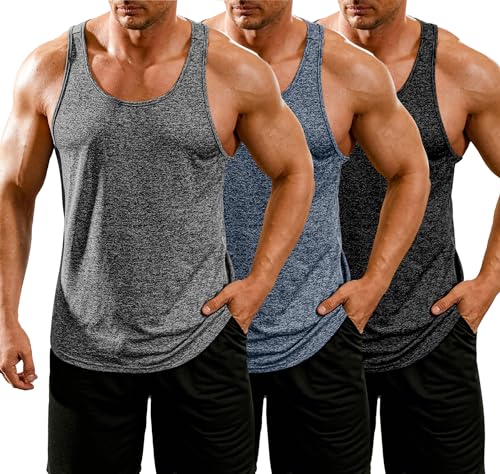 COOFANDY Herren Tank Top 3er Pack Fitness Sport Tanktop für Herren Ärmelloses Sport Shirt Training Achselshirt Schwarz/Dunkelblau/Grau XXL von COOFANDY