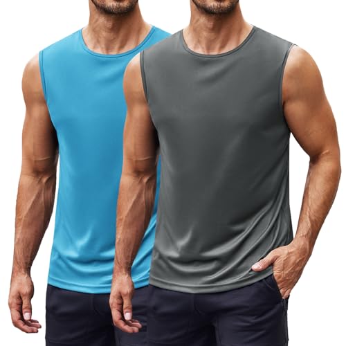 COOFANDY Herren Tank Top Muskelshirts Workout Funktionsshirt for Training Gym Shirts Für Jogging Schnelltrocknend Stringer Achselshirt Fitness Dunkelgrau/Hellblau XL von COOFANDY