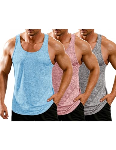 COOFANDY Herren-Tank-Tops, Y-Rücken, Muskel-T-Shirt, Training, Bodybuilding, Fitness, ärmellos, 3er-Pack, 3er-Pack, Hellgrau/Blau/Hellrot, XX-Large von COOFANDY