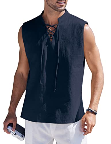 COOFANDY Herren Tanktops aus Baumwolle und Leinen, ärmellos, Schwarz, Blau, L von COOFANDY