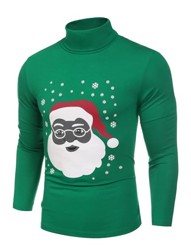 COOFANDY Herren Weihnachtspullover 3D Druck Weihnachts Pullover Norwegerpullover Christmas Sweater Rollkragenpullover Rollkragenshirt Party Weihnachtsmanngrün 2XL von COOFANDY