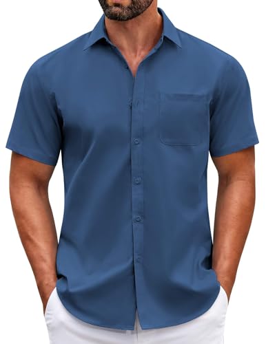COOFANDY Herrenhemd, kurzärmelig, lässig, Knopfleiste, Sommerkleid, Hemd, mit Tasche, Blau, 3X-Groß COOFANDY Herrenhemd, kurzärmelig, lässig, Knopfleiste, Sommerkleid, Hemd, mit Tasche, Blau, 3X-Groß von COOFANDY