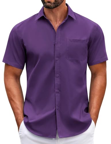 COOFANDY Herrenhemd, kurzärmelig, lässig, Knopfleiste, Sommerkleid, Hemd, mit Tasche, Violett, XL COOFANDY Herrenhemd, kurzärmelig, lässig, Knopfleiste, Sommerkleid, Hemd, mit Tasche, Violett, XL von COOFANDY