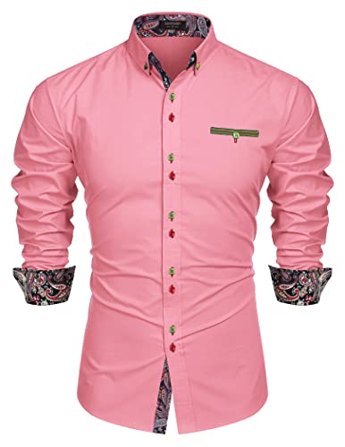 COOFANDY Herrenmode Slim Fit Kleid Hemd Freizeithemd - Pink - Groß von COOFANDY