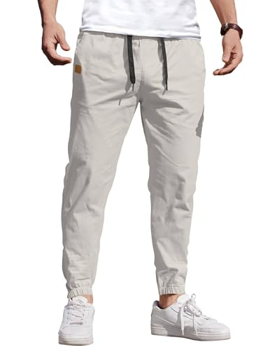 COOFANDY Lässige Herren-Jogginghose, elastischer Kordelzug, Chino-Cargohose, Wandern, Outdoor, Trainingshose, Hellgrau, X-Groß von COOFANDY