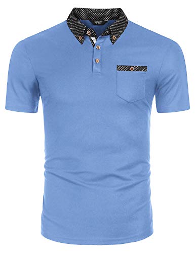 COOFANDY Poloshirt für Herren Regular Fit Kurzarm Polo Shirt Freizeit Einfarbig Golf Sommer T-Shirt mit Brusttasche Blau S von COOFANDY