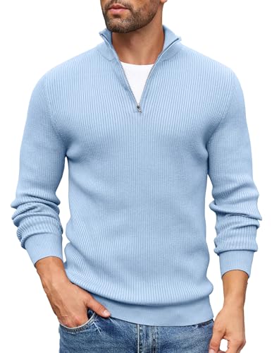 COOFANDY Pullover Herren Rollkragenpullover Strickpullover 1/4 Zip Stehkragen Pullover Rollkragen Pullover Winter Pullover Business Pullover Thermo Pullover Hellblau L COOFANDY Pullover Herren Rollkragenpullover Strickpullover 1/4 Zip Stehkragen Pullover Rollkragen Pullover Winter Pullover Business Pullover Thermo Pullover Hellblau L von COOFANDY