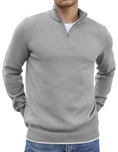 COOFANDY Herren Half Zip Pullover Rollkragenpullover Slim Fit Turtleneck Strickpullover Warm Troyer Winterpullover Arbeitspullover mit Stehkragen Hellgrau L COOFANDY Herren Half Zip Pullover Rollkragenpullover Slim Fit Turtleneck Strickpullover Warm Troyer Winterpullover Arbeitspullover mit Stehkragen Hellgrau L von COOFANDY