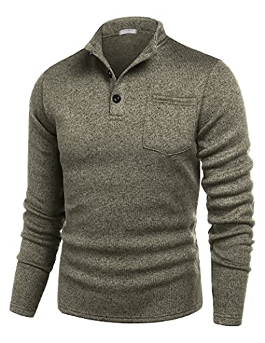 COOFANDY Pullover für Herren Stehkragen Casual Strickpullover mit Knöpfen Langarm Feinstrick Sweater Khaki M von COOFANDY