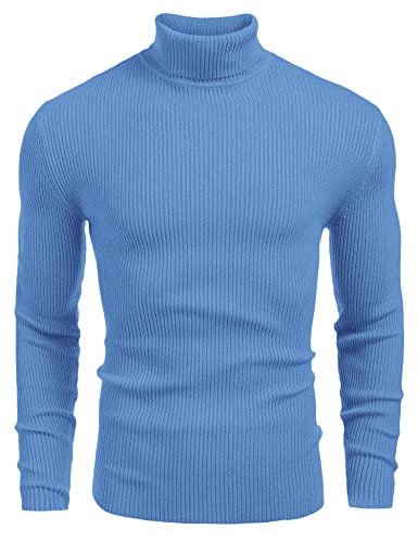 COOFANDY Rollkragenpullover Herren Baumwolle Feinstrick Strickpullover Regular Fit Langarm Rollkragen Pulli Sweater Männer Kornblumenblau 3XL von COOFANDY