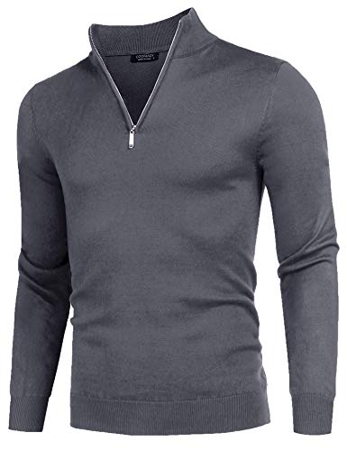 COOFANDY Rollkragenpullover Herren Pullover Rollkragen Strickpullover Winterpullover Troyer Pullover Warm Slim Fit 1/4 Zip Neck Langarm Stehkragen Pullover Business Dunkelgrau S von COOFANDY