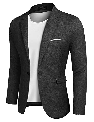 COOFANDY Sakko Herren Sportlich Leinen Blazer Männer Slim Fit Freizeit Anzugjacke Leichte Business Schwarz L von COOFANDY