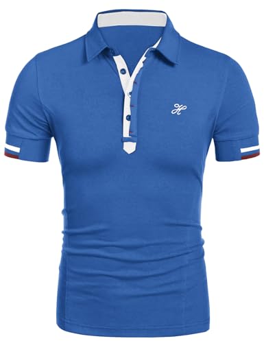 COOFANDY Poloshirt für Herren Kurzarm Polohemd V-Ausschnitt Slim Fit Shirt Golf Hemden leichtes Hemd-Kragen-Polo (Blau XL) von COOFANDY