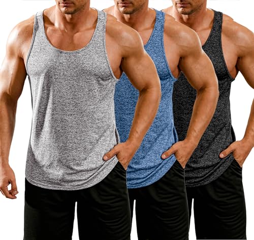 COOFANDY Sommer 3er Pack Tanktops Herren Sport Gym Quick Dry Tanktop Shirt Unterhemd Fitness Herren Lockeres Tank Top Schwarz/Hellgrau/Marineblau XXL von COOFANDY