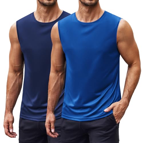 COOFANDY Tank Top Herren Ärmellos Muskelshirts Fitness Unterhemd Workout Trainingsshirt Bodybuilding Achselshirts Regular Fit Funktionsshirt Sommer Blau/Marineblau M von COOFANDY