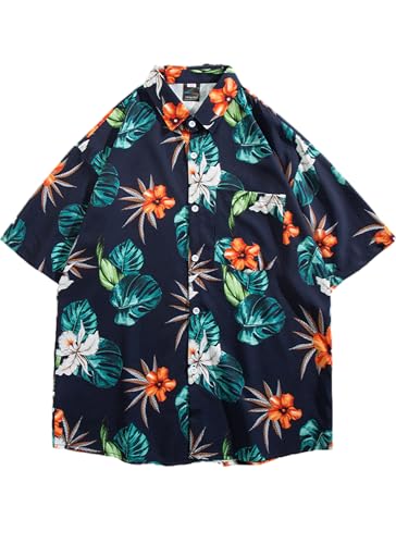 COOFANDY Z Herren Hemd Kurzarm Casual Floral Shirt Männer Vordertasche Urlaub Sommer Aloha Bedruckter Urlaub Blumen Männer Hemd PA51 XL von COOFANDY