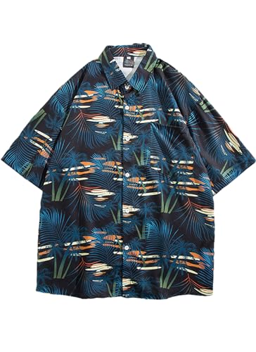 COOFANDY Z Kurzarm Hawaii Hemd Vordertasche Urlaub Sommer Aloha Bedruckter Casual Floral Shirt Männer PA90 M von COOFANDY