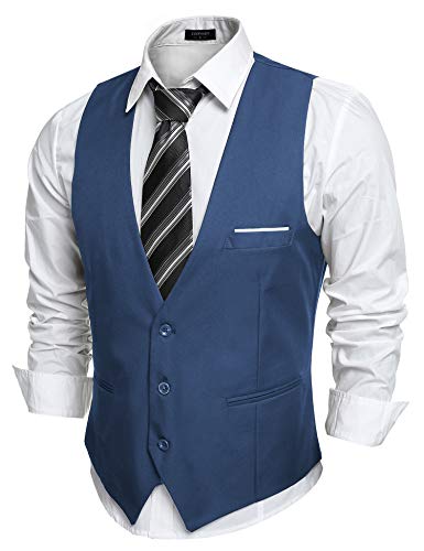 Coofandy Herren V-Ausschnitt Ärmellos Slim Fit Jacke Casual Anzug Unterhemden, pfauenblau, X-Large von COOFANDY