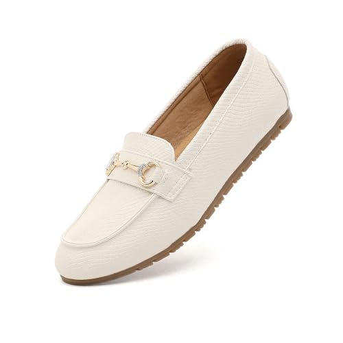 COOL COSER C Weite Loafers für Damen, leger, flacher Slipper, bequeme Penny-Loafers mit Fußgewölbeunterstützung, elegante Mokassins, Weißes Pu, 37.5 EU COOL COSER C Weite Loafers für Damen, leger, flacher Slipper, bequeme Penny-Loafers mit Fußgewölbeunterstützung, elegante Mokassins, Weißes Pu, 37.5 EU von COOL COSER C