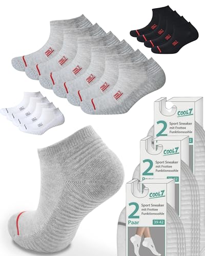 COOL7 6 Paar Sneakersocken Herren und Damen 39-42 Grau Sportsocken | Atmungsaktiv | Sneaker | Socks | Men | Woman | Sportsocken | Funktionssohle mit leichtem Massageeffekt von COOL7