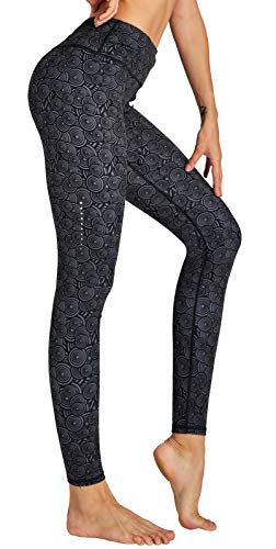 COOLOMG Damen Sport Leggings Laufhose 3/4 mit Taschen Yogahose Kompressionshose Kreis_schwarz XL von COOLOMG