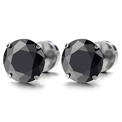 1 Paar 7MM Schwarz Zirkonia, Herren Ohr-Stecker Damen Gestüt Ohrringe, Edelstahl Schraube Wieder von COOLSTEELANDBEYOND