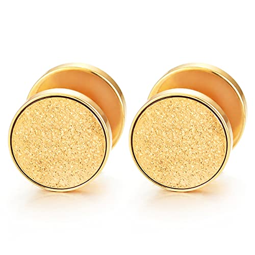 10MM Herren Damen Goldfarben Schraube Kreis Ohrringe Edelstahl Ohrstecker mit Goldfarben Sand Glitzert, Schraube Wieder von COOLSTEELANDBEYOND