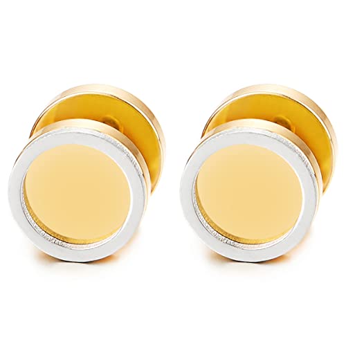 10MM Herren Damen Silber und Gold Kreis Ohrstecker Ohrringe, Fake Plugs Ohr Cheater Tunnel Gauges Edelstahl von COOLSTEELANDBEYOND