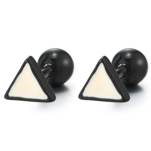 5MM Schwarz Dreieck Ohrstecker Ohrringe mit Weißer Emaille, Unisex für Herren Damen, Edelstahl, 1Paar von COOLSTEELANDBEYOND